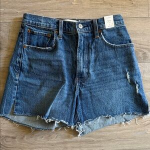 Abercrombie & Fitch Distressed High-Rise Denim Shorts - Blue